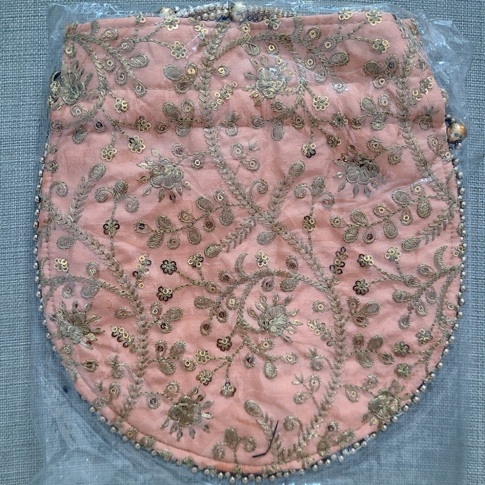 Traditional Indian Salmon/Peach/Gold Potli Bag - Wedding Purse